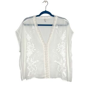 Cato White Semi Sheer Embroidered Boxy Fit Blouse Or Coverup